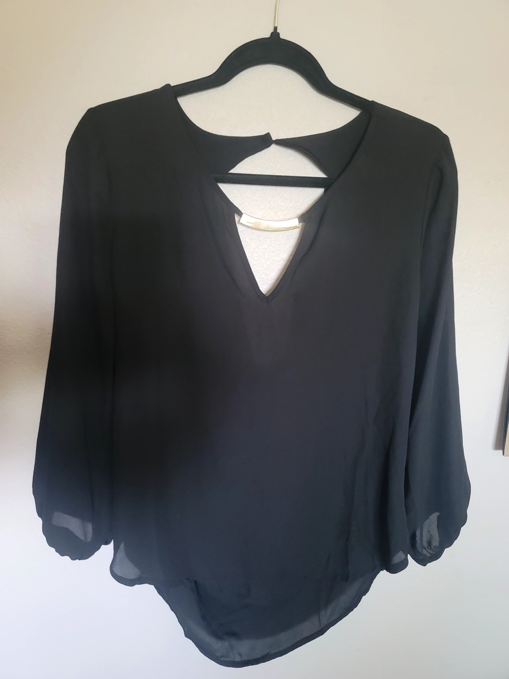 Lily White Black V-Neck Blouse with Gold Accent
